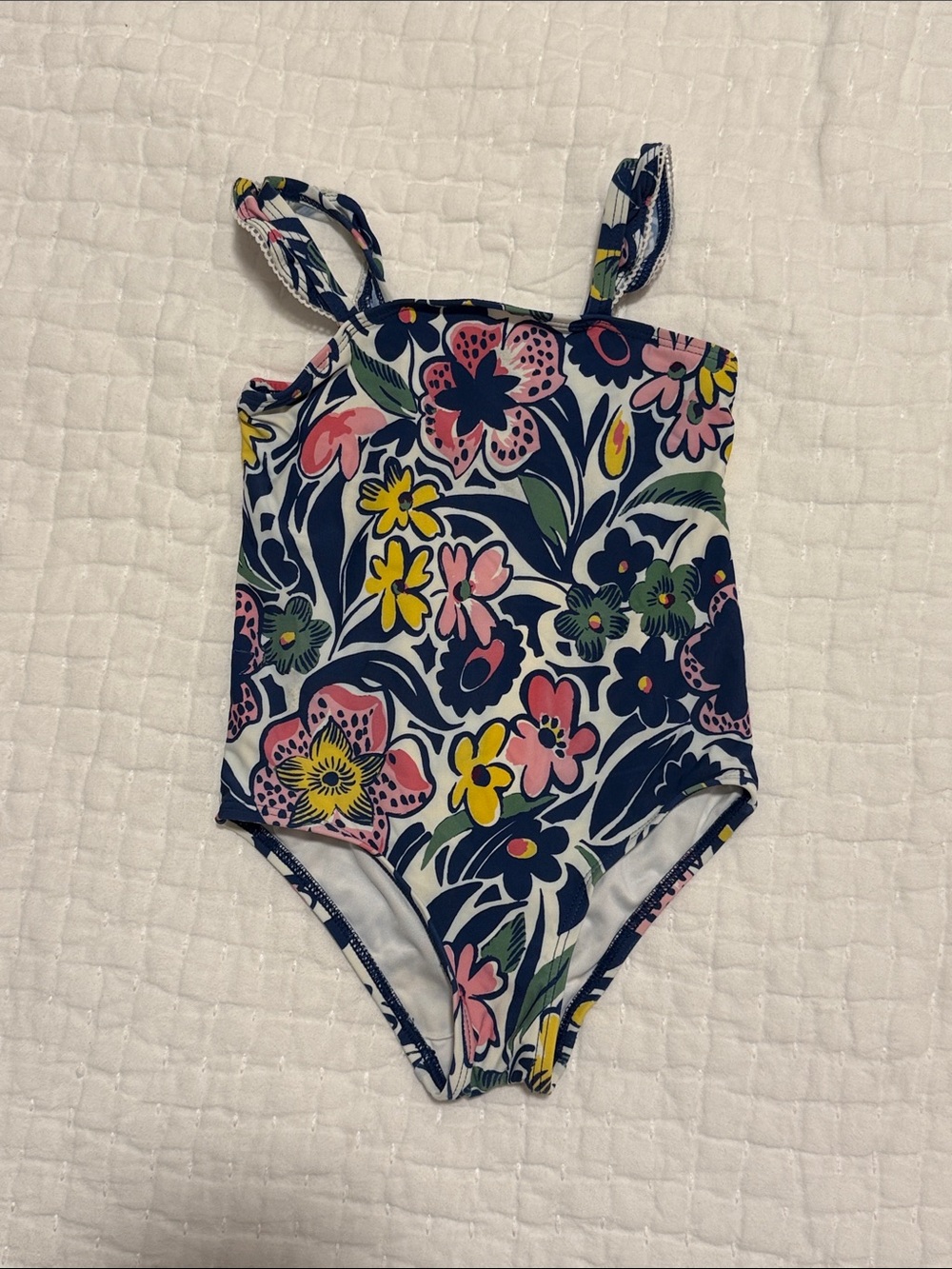 Roller Rabbit Navy Floral One-Piece Swimsuit with Pink & Yellow Flowers 18-24m